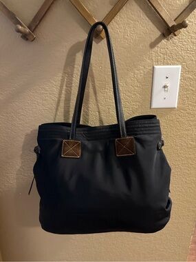Dooney & Bourke Black Tote with Brown Trim